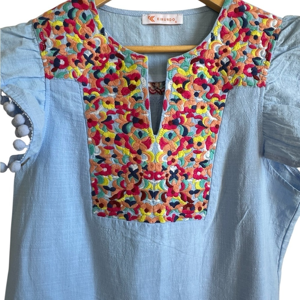 Colorful women’s Dress with Ruffle Sleeves - Picture 3 of 3